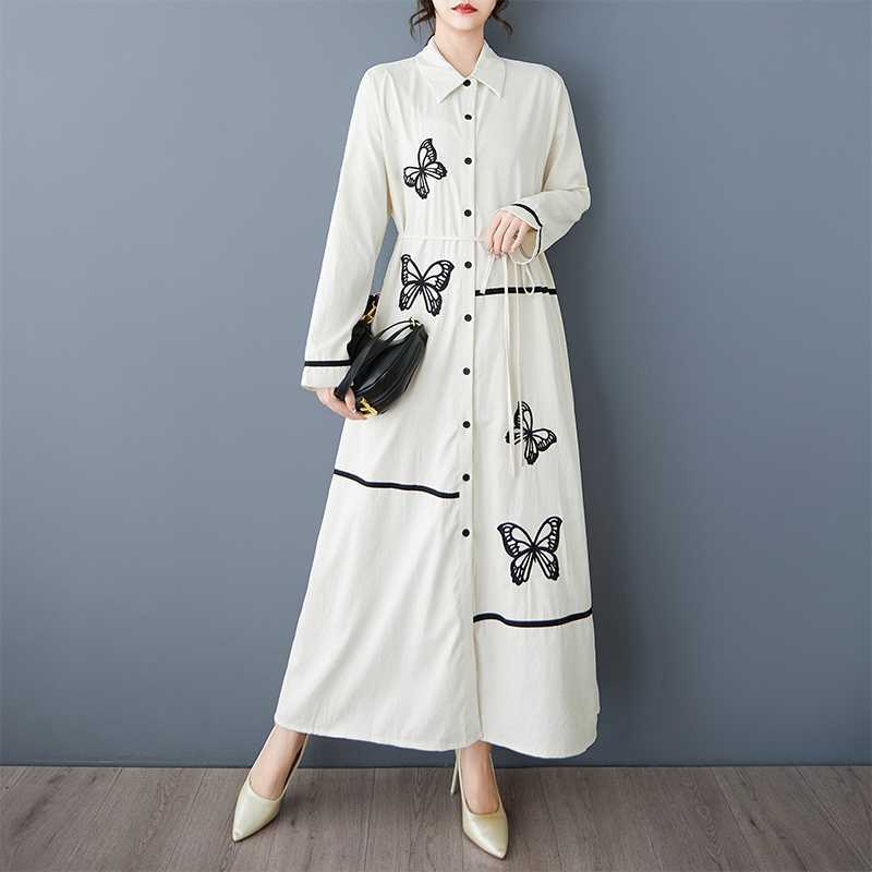 Spring New Loose Literary Design Sense Fashion Embroidery Stitching Slim Temperament Shirt Dress