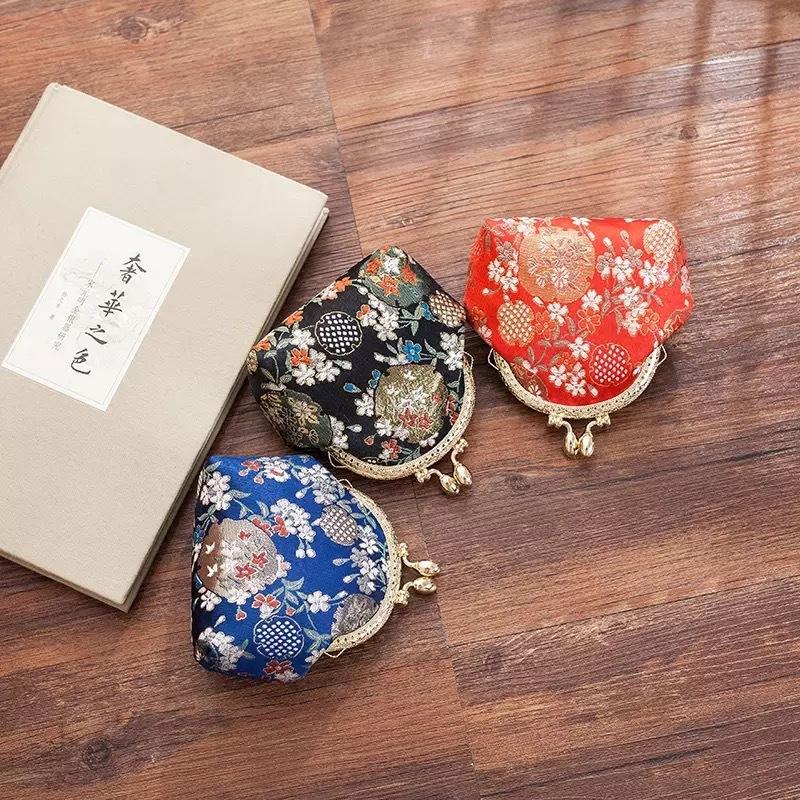 Jacquard Brocade and Wind Mouth Gold Bag, Retro Style Change Bag, Gift Creative Storage Small Bag
