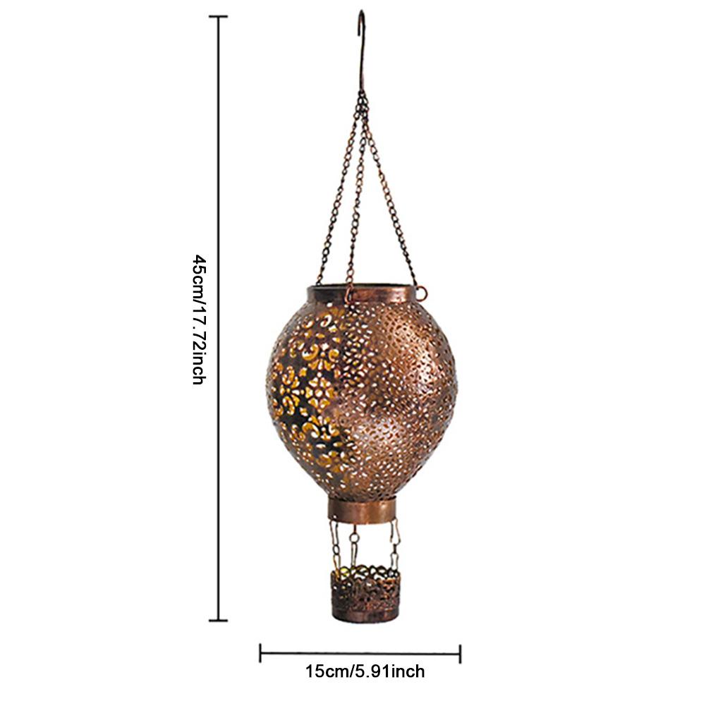 Solar Hot Air Balloon Lantern IP55 Waterproof Decorative Night Light Metal Glowing Hollow Lantern for Indoor Outdoor Garden Yard