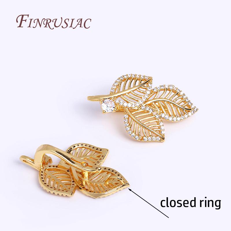 18K Gold Plated Inlaid Zircon Hollow Leaf Pearl Clasps Supplies For Jewelry Making DIY Craft, Beads Clasps Fastener Accessories