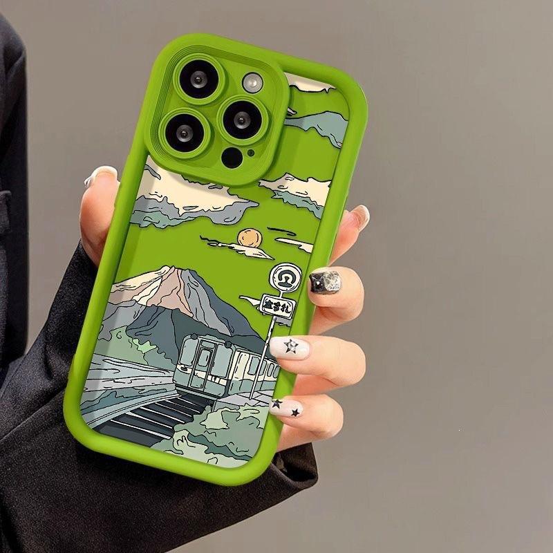 Japanese train illustration apple 15 mobile phone case iphone14promax silicone 13/12/11 all-inclusive anti-drop XR