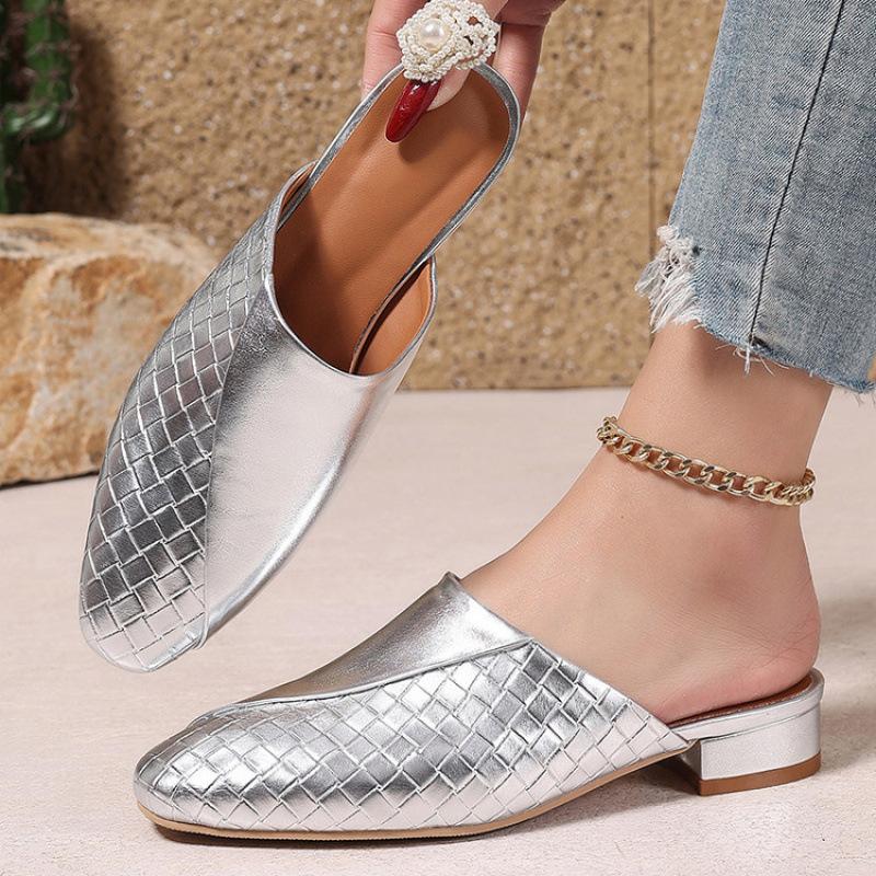 Neue Damen-Taschen-Kopf-Slipper rutschfeste Übergrößenschuhe beliebt in Europa und Amerika 2025 goldene flache coole Slipper Damen