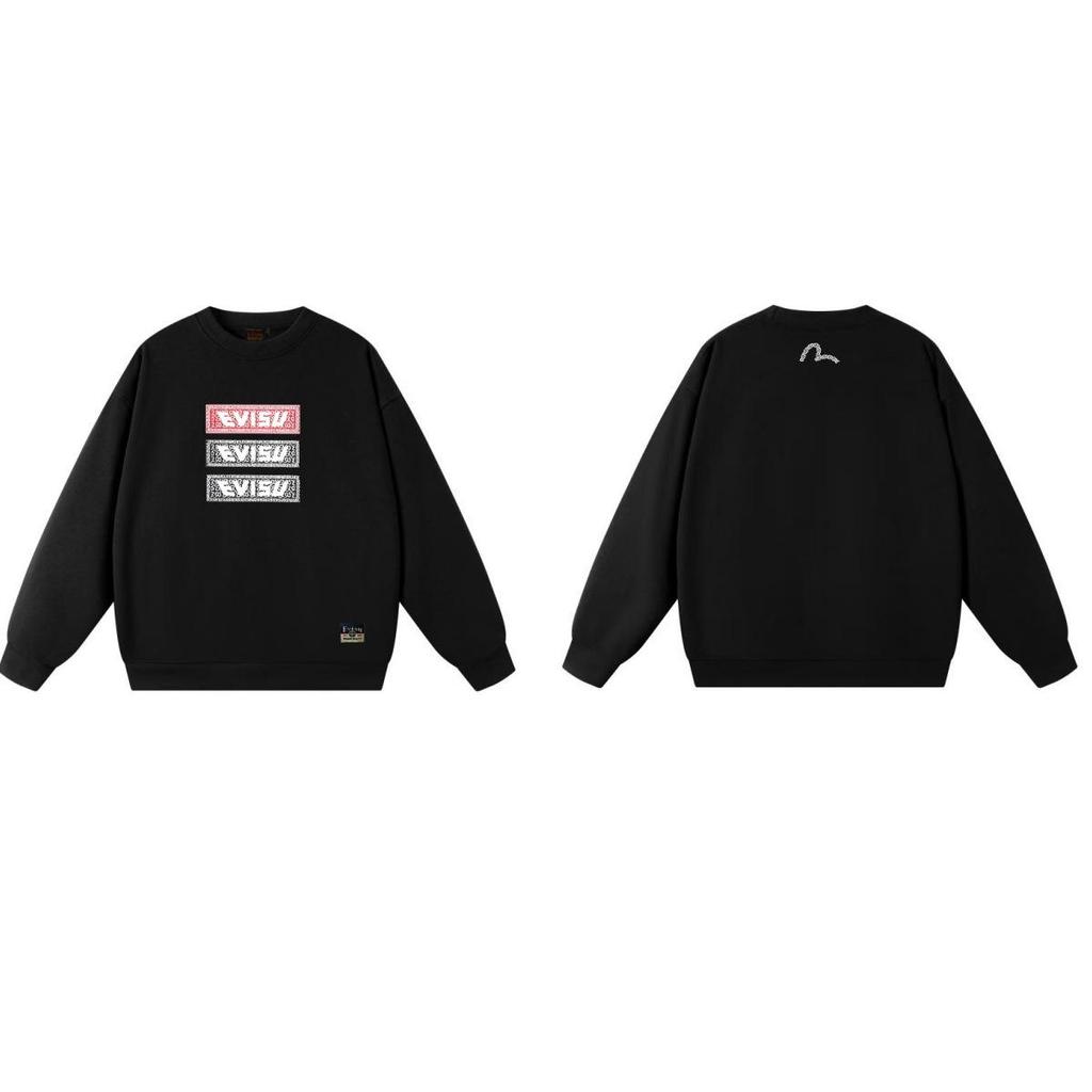 Fukujin EVISU2025 Unisex Round Neck Hoodie - Trendy Cotton Streetwear Pullover with Print