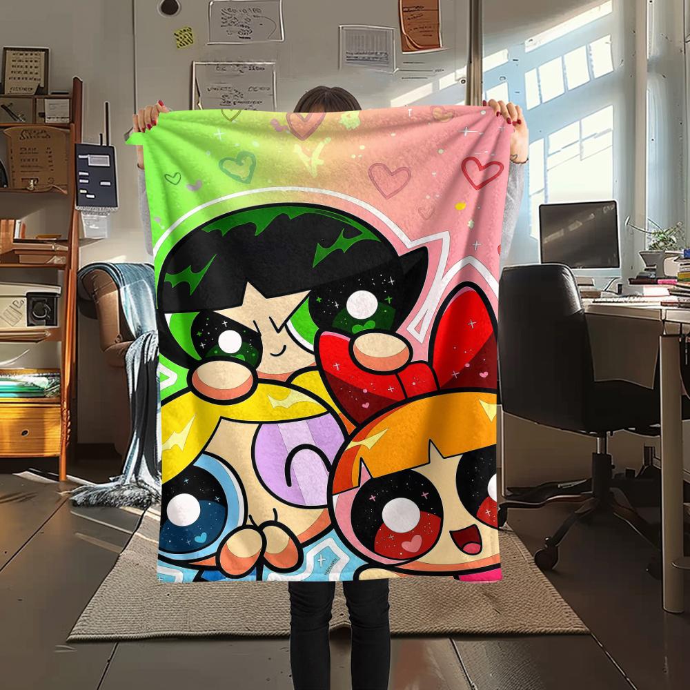 Powerpuff Girls Art pattern Flannel Blanket, High quality Comfortable for All Seasons, Home Decor, Warmth and Comfort, Perfect for Gifts.