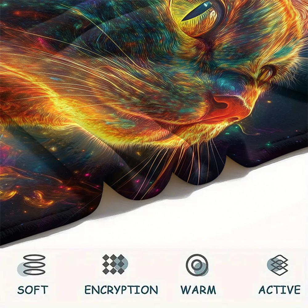 Neon Cats  Print Flannel Blanket, High quality Comfortable for All Seasons, Home Decor, Warmth and Comfort