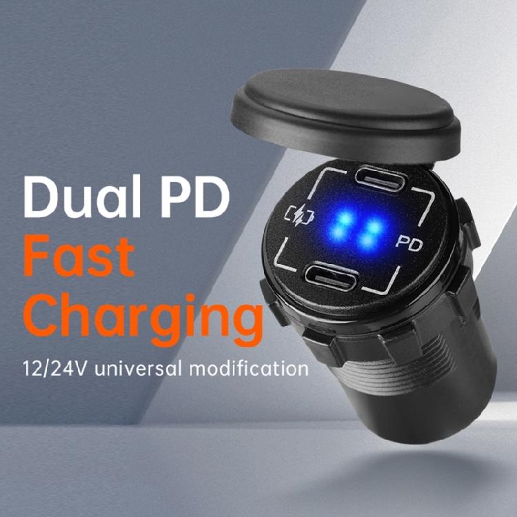 Waterproof Double USB C 30W Vehicle Charger Touch Activated Switches LED Indicator 12V 24V Compatibility