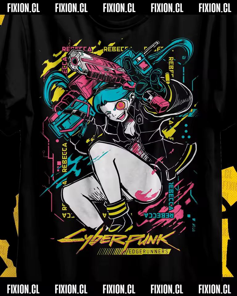 2026 Cyberpunk Edgerunners Rebecca Anime Graphic Black T-Shirt Unisex Oversized Y2K Streetwear Soft Cotton Tee For Fans