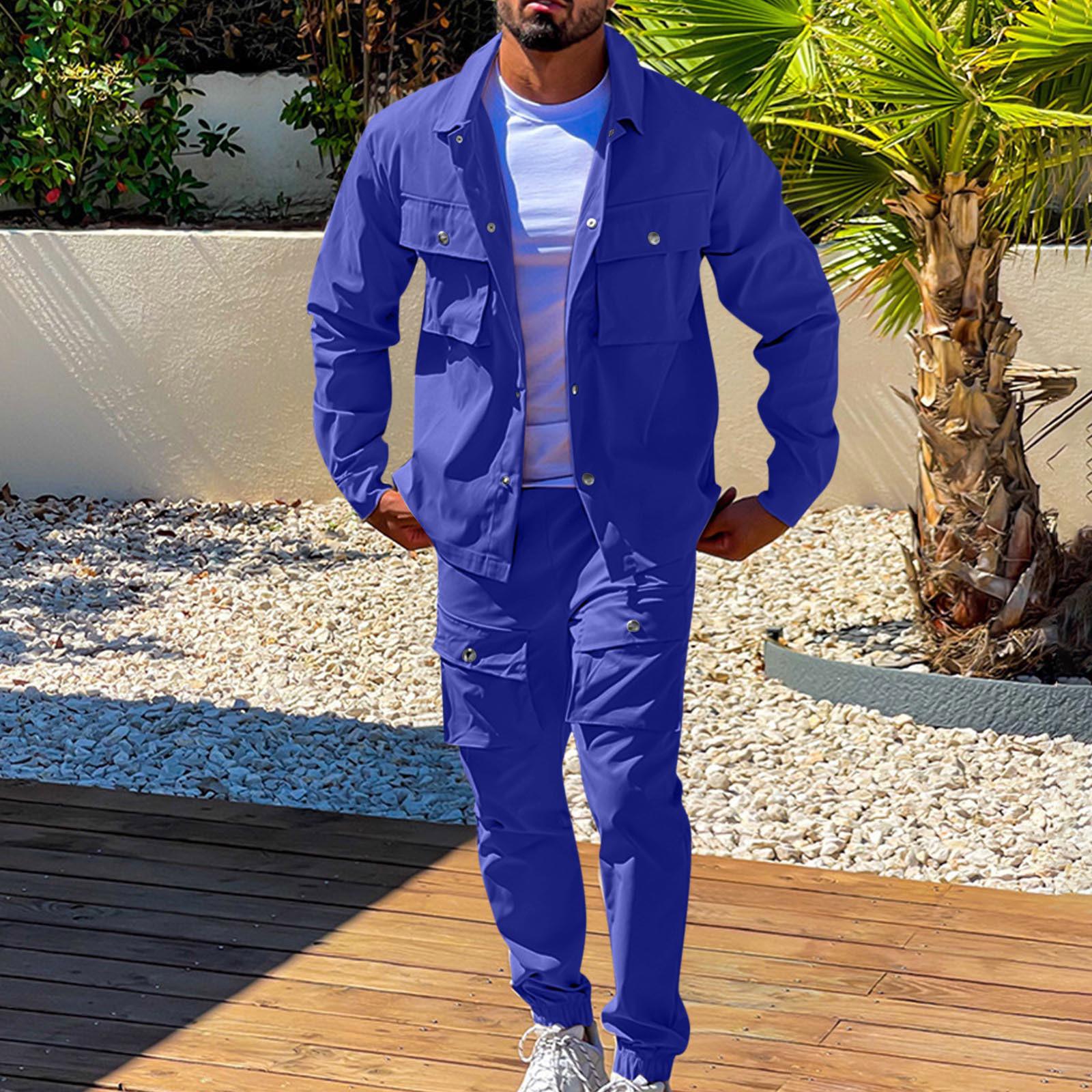Мужской Цветной Модный Повседневный Комплект Легкий Мужской Повседневный Костюм-Куртка M синий