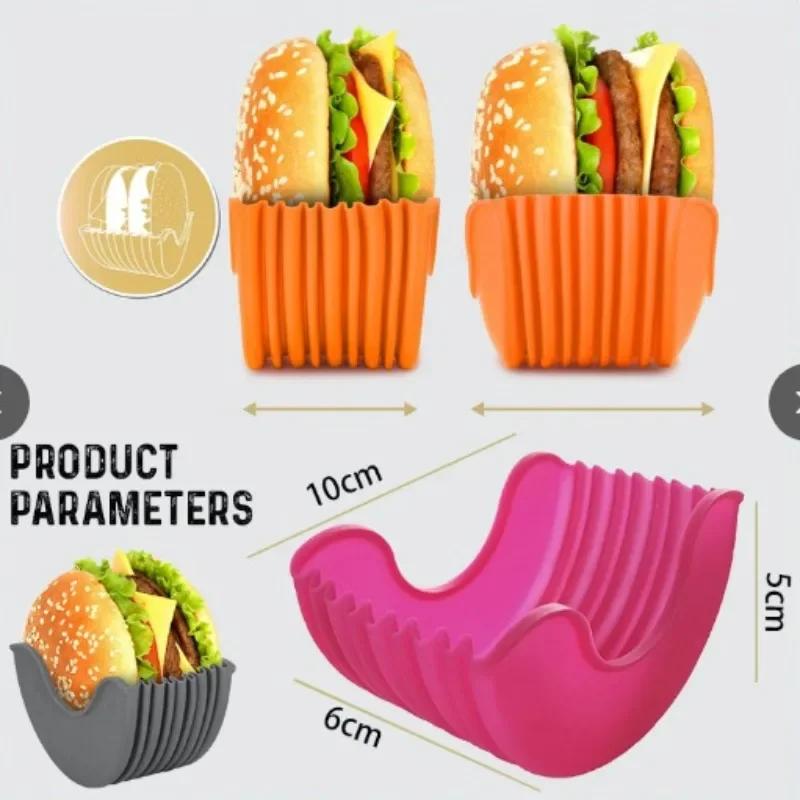 4pcs Silicone Hamburger Holders Retractable Burger Clip Sandwich Hamburger Fixed Box Pancake Holders Kitchen Specialty Tools