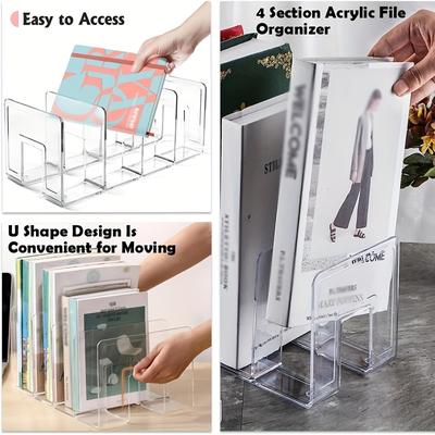 4-Fächer Klarer Acryl-Buchstützen-Organizer | Lagerregal für Studentenwohnheim | Schreibtischdekoration für Schlafzimmer/Büro | Langlebiger Aktenordner