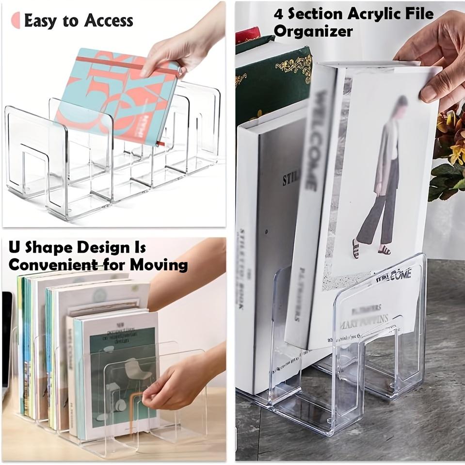 4-Fächer Klare Acryl Buchstützen Regal-Organizer | Raumaufbewahrungshalter | Schlafzimmer Büro Schreibtisch Ergänzungen | Langlebige Aktenorganisation