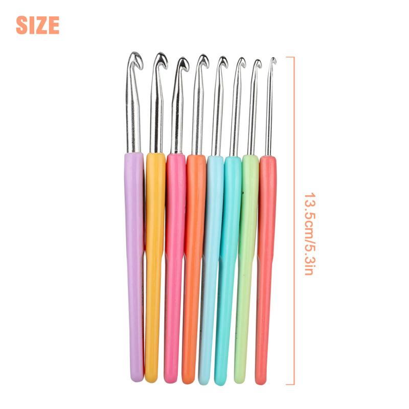 8pcs Colorful Crochet Hook Set Marked With Number Aluminum Alloy Ergonomic Design Knitting Needle