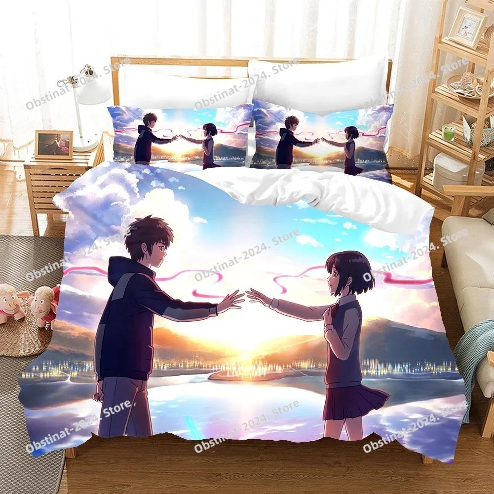 Il tuo Nome Set di Biancheria da Letto di Lusso Anime Cartone Animato Giapponese Set Copripiumino Piumone Copriletto Lino Misura Singola/Twin Stampato Tessile per la Casa