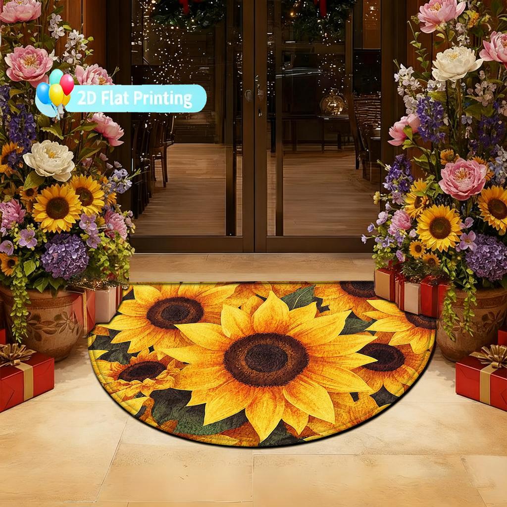 1Pcs Summer Sunflower Semi Circle Welcome Doormat Non-Slip for Outdoor Patio Porch Kitchen Bathroom Entryway Floor Mat