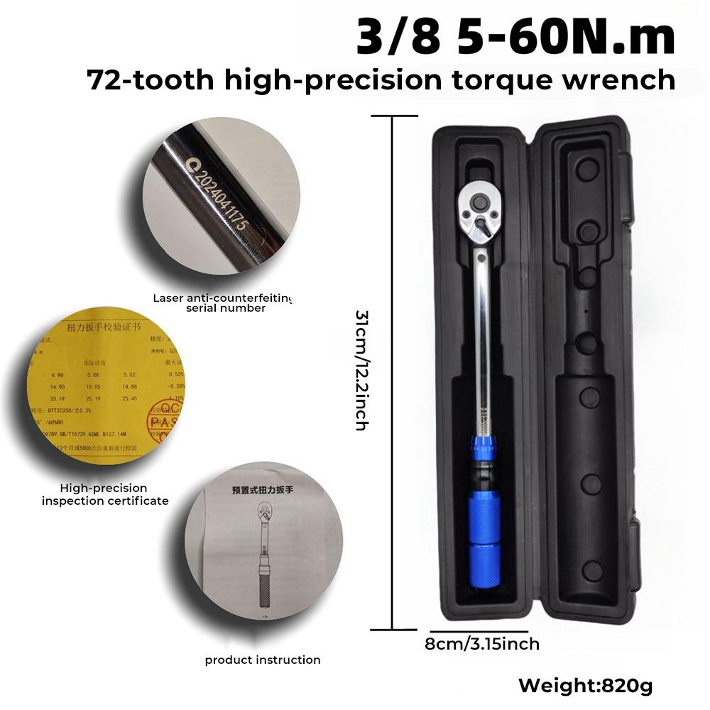 Preset Torque Wrench Kit 3/8" 1/4" 1/2" inch Adjustable Torque Wrench 72 Tooth Socket Wrench Mechanical  Repair Tool 5-350 N.m