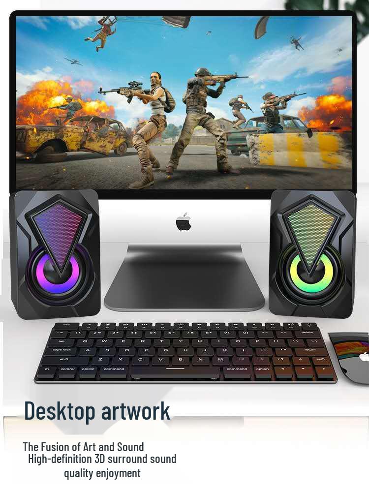 X2USB Mini Desktop Speaker, 3.5MM Jack, 2.0 Wired, RGB Lights, Luminous Audio.