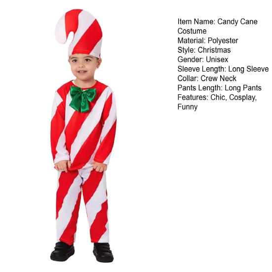 Candy Cane Christmas Costume for Adults Kids Red White Striped Top Pants Hat 3 Piece Set Christmas Cosplay Outfit for Men And Women