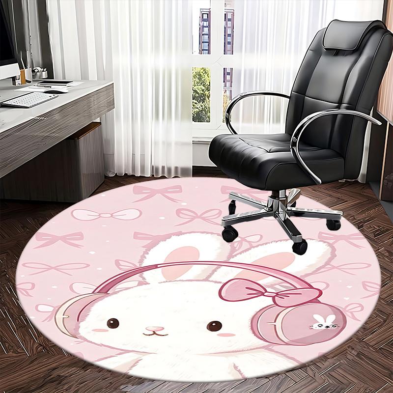 Cute Bunny Office Carpet Chair Mats, Pink Bowknot Design, Cute Rabbit Decor for Home Office, Gift Idea for & Adults1118124a