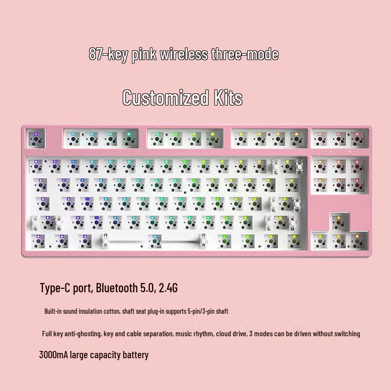 Multi-Size Wireless Bluetooth Mechanical Keyboard Kit with RGB, Customizable and Three-Mode Connectivity