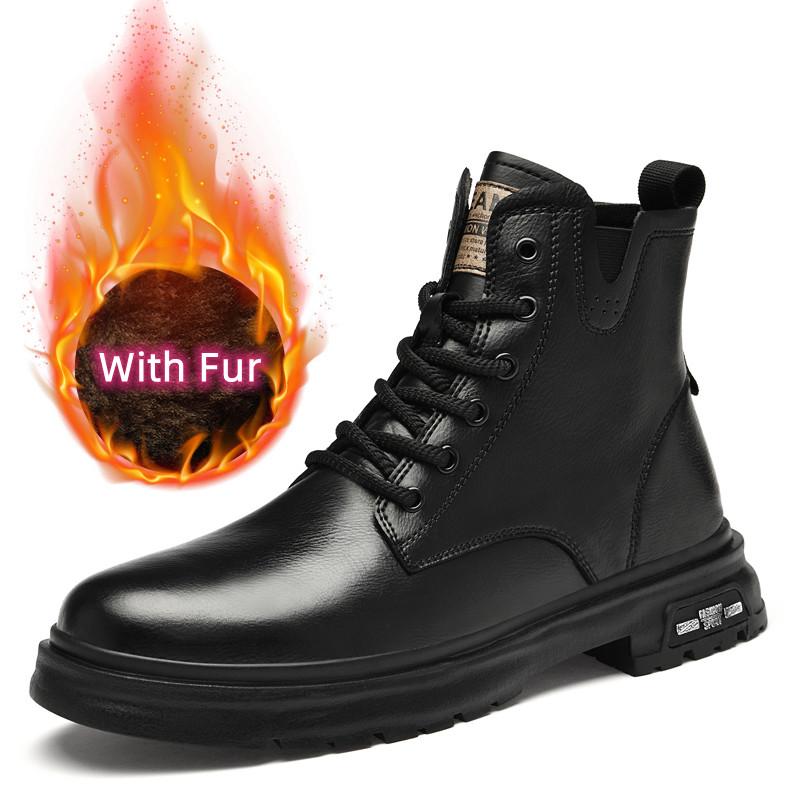 Herbst Winter Neue Lederstiefel für Herren Schwarze Stiefel Plateau-Stiefel Allround Herrenstiefel High Top Herren-Sneakers