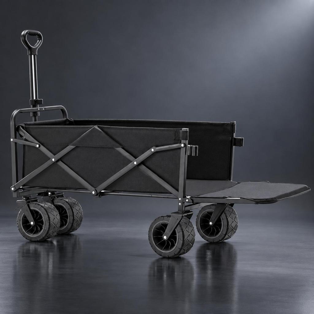Foldable Outdoor Utility Wagon HeavyDuty with Steel Frame Portable for Picnics,