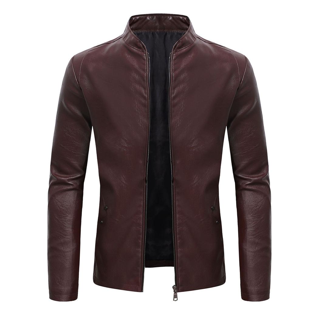 Spring new men's locomotive slim leather jacket youth stand-up collar business casual leather jacket