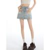 Blue Denim A- Line Mini Skirt Women'S High Waist Slimming Summer New Style Prevent Exposure Personality Wrap Around Short Skirt