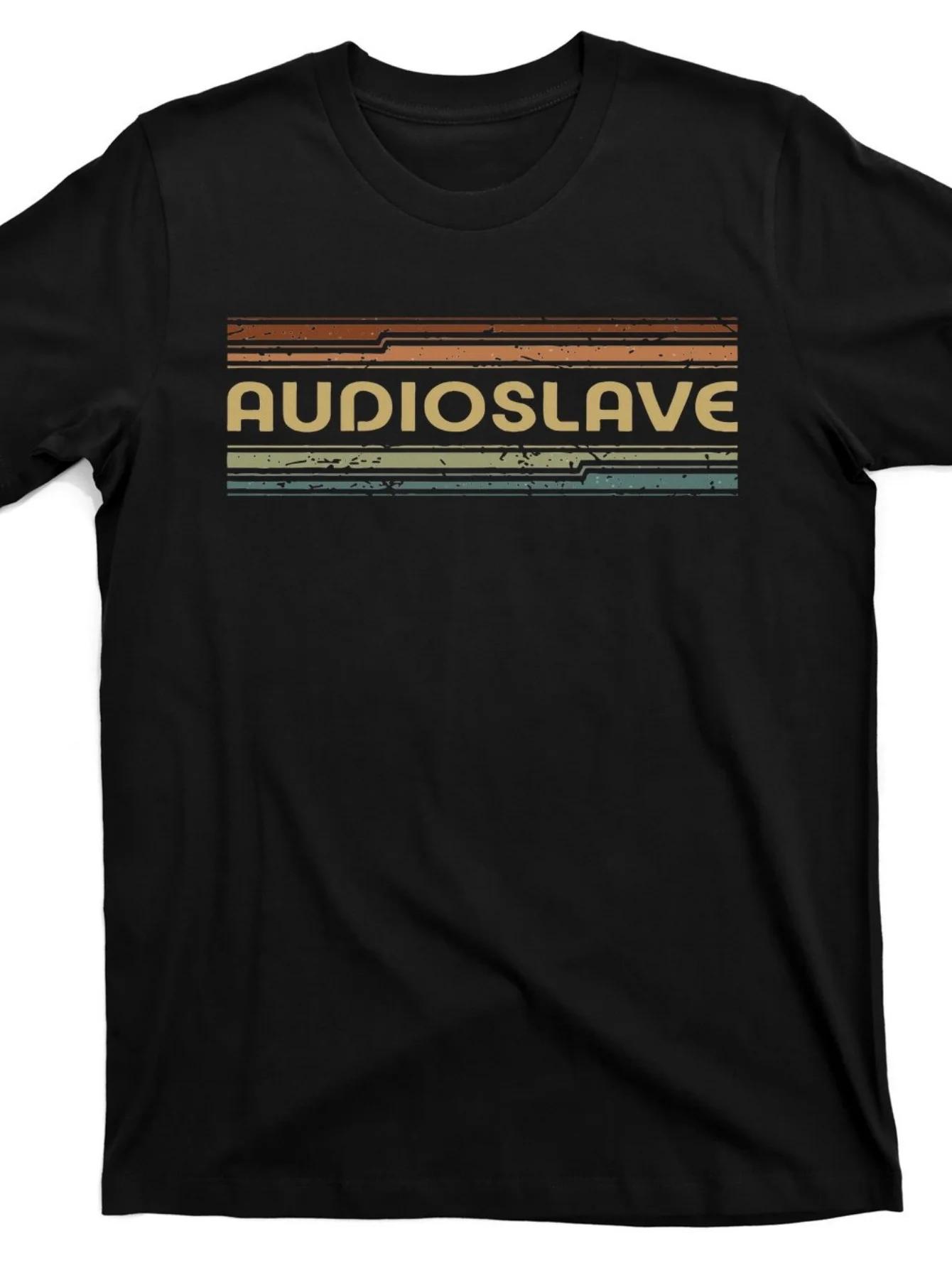 

Мужская винтажная футболка с графикой рок-группы Audioslave, 220 г/м², из плотного хлопка, ретро-футболка с музыкальной тематикой, с яркой типографикой и цветными полосками L