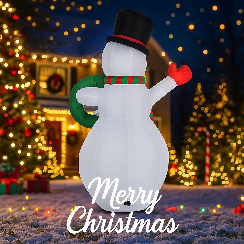 5.91FT LED Light Xmas Inflatable Snowman Wreath Toy Yard Party Decoration Home Decor Ornaments Supplies Christmas Holiday Gifts