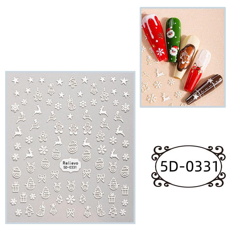 1Pcs 5D Gingerbread Man Snowflake Nail Stickers Christmas Pine Tree Cake Self-Adhesive Nail Decal Winter Diy Manicure Supplies