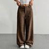 Corduroy Pants For Women Casual  Elastic Waist Straight Leg Pants Loose Comfy Trousers With Pockets