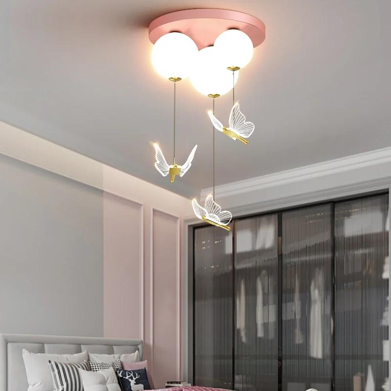Simple And Modern Bedroom Lamp With Ball Butterfly Warm and Romantic Ceiling Lamp For Children's Room Pendant Light Indoor Light