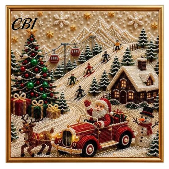 Holiday DIY Projects for Family Christmas Faux Pearl Painting Art Kit with Frame, Santa Stress Relief Crafting Activities Beads Craft Adults Beginner,