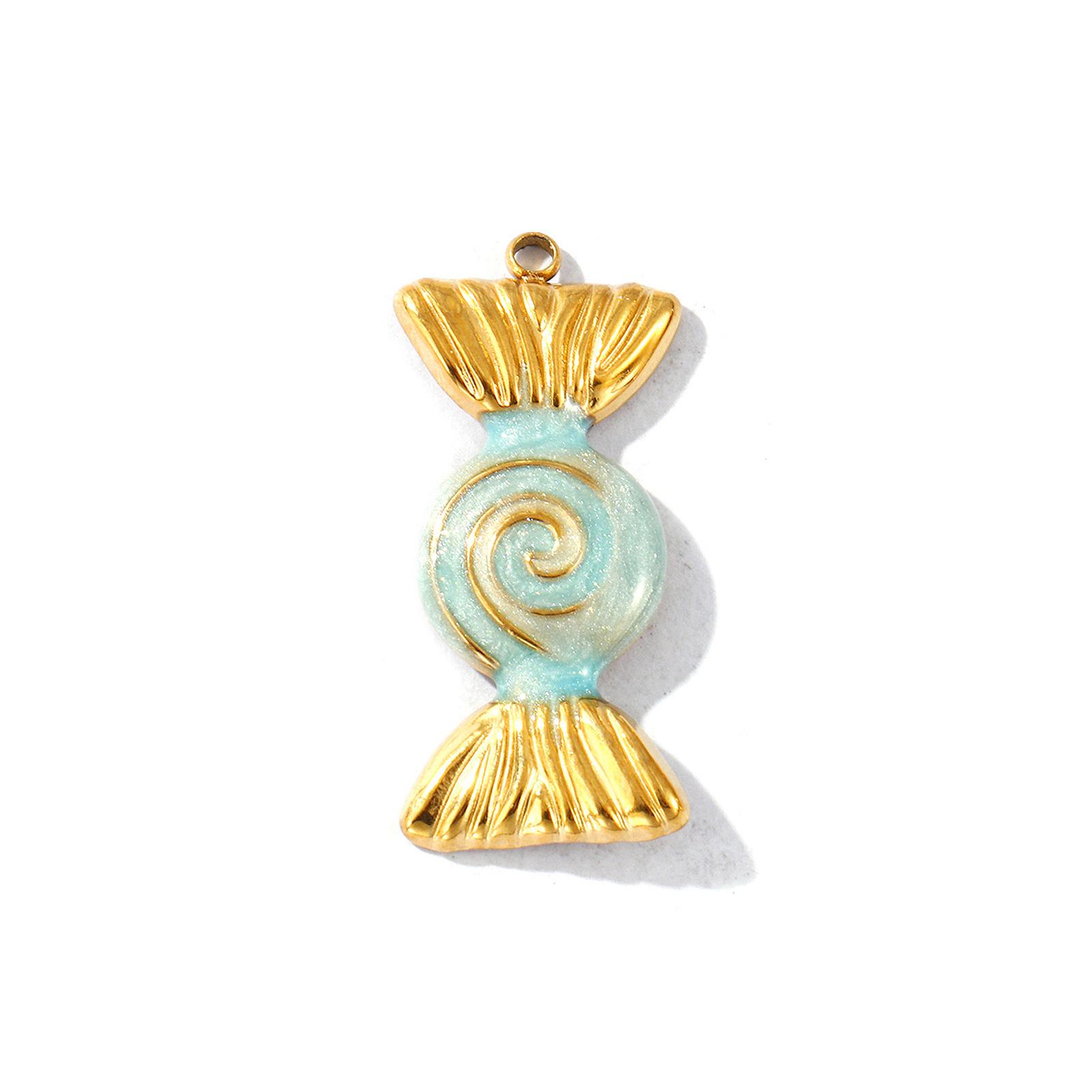

2PCs Waterproof 304 Stainless Steel Pendants 18K Gold Plated Enamel Candy Pearlized Charms For DIY Necklace Making 3.2cm x 1.5cm синий