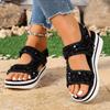 Women Summer Platform Sandals Casual Open Toe Adjustable Hook and Loop Strap Slip Resistant Sole Lightweight Comfortable Footwear