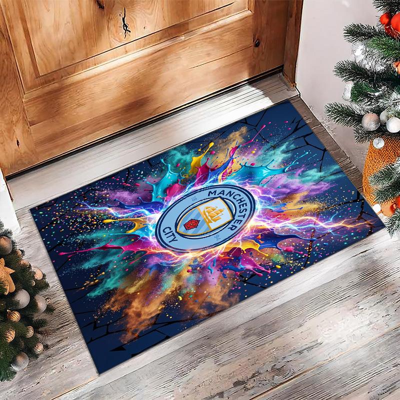 Manchester City Printed Flannel Area Rug Non Slip Soft Polyester Floor Carpet Indoor Decor Mat for Bedroom Living Room Sofa