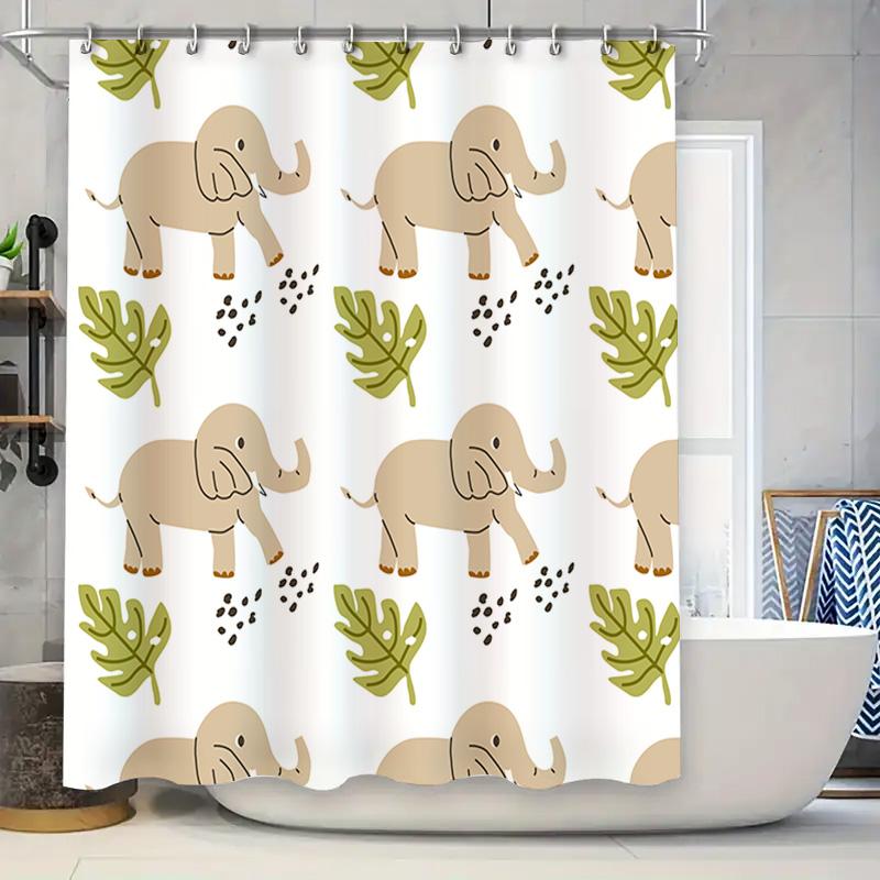 

Elephant Leaves Pattern Shower Curtain Home Decor Bathroom Waterproof Fabric Curtains White Set W60H190(CM)-1 Pcs