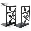 Wear Resistant Bookends 1 Pair Kitchen Metal Decorative Bookend for Shelves, Heavy Duty Non-Skid Book Dining Room Holder Stand, Black Support Stopper