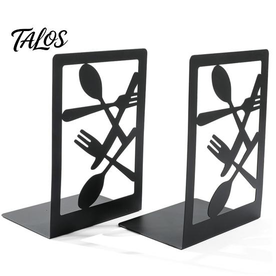 Wear Resistant Bookends 1 Pair Kitchen Metal Decorative Bookend for Shelves, Heavy Duty Non-Skid Book Dining Room Holder Stand, Black Support Stopper