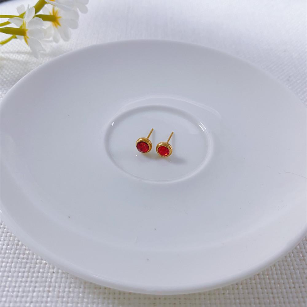 European-American Niche Style Colorful Zirconia Birthstone Earrings with Stainless Steel