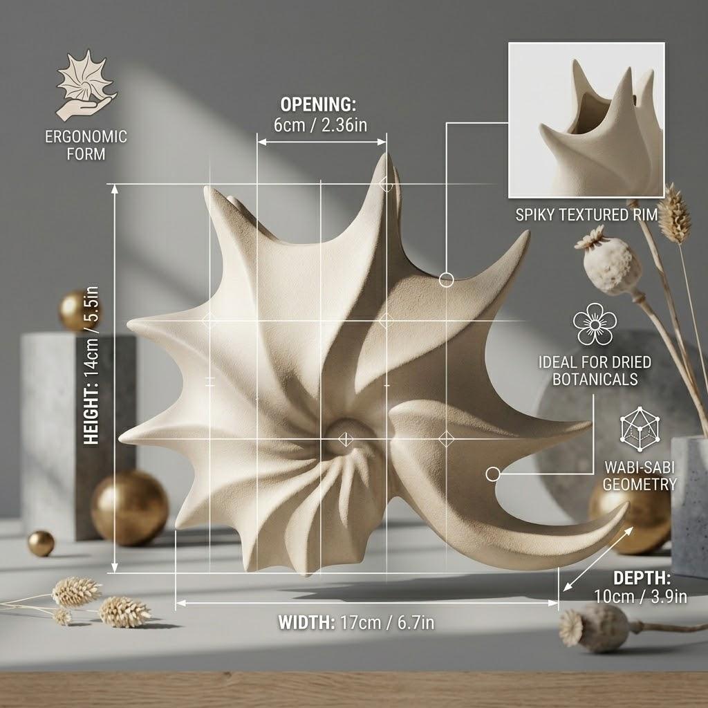 Vaso Moderno in Ceramica a Spirale – Scultura Geometrica da Tavolo per Arredamento Casa, Minimalista Wabi-Sabi per Composizioni di Fiori Secchi, Beige Neutro (26x9x21 cm)
