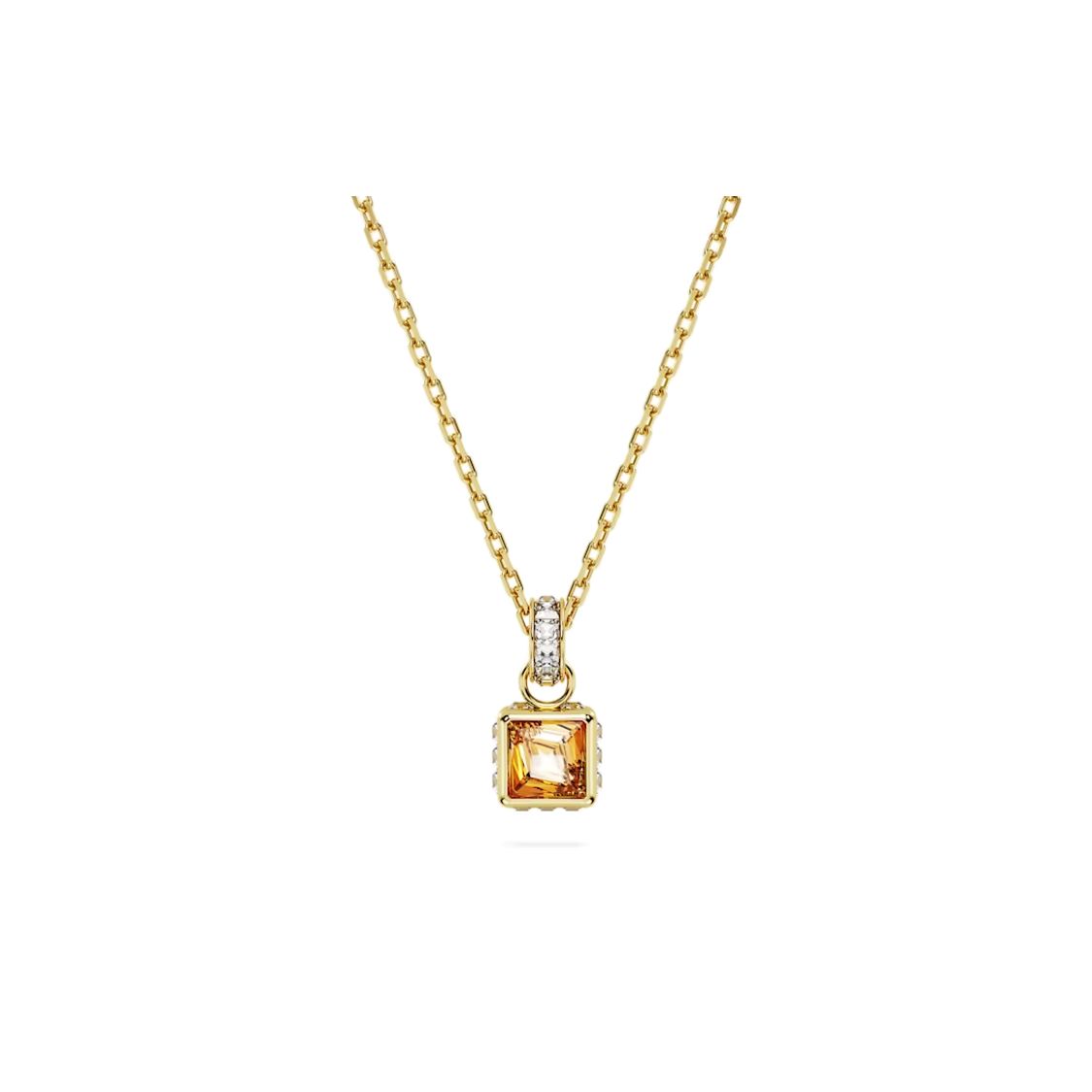 Swarovski Chroma Pendant Square Cut Gold Tone Cubic Zirconia Necklace Women necklace 5648749 Box (Random Color)