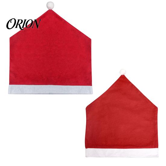 Elastic Non-woven Chair Protectors Christmas Cover, Red Santa Hat Dining Slipcover, Holiday Back Decorations Cover with Pom for Xmas Kitchen