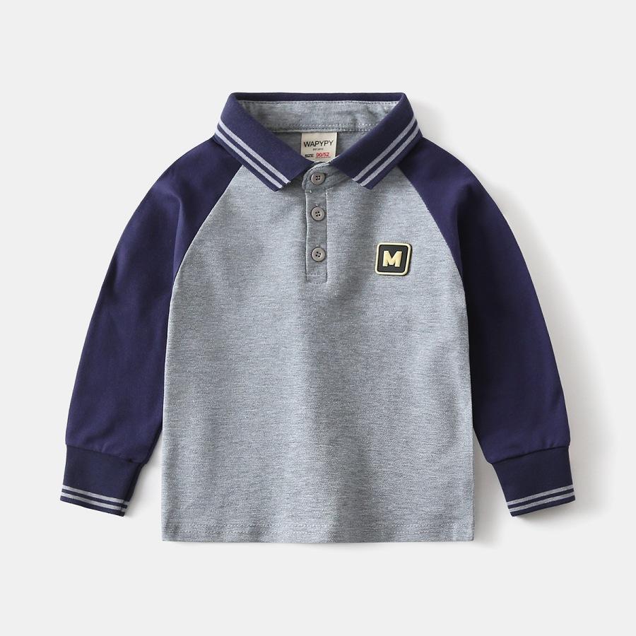Boys Kids Long Sleeve Turn Down Collar Patchwork Polo Shirt Casual Top