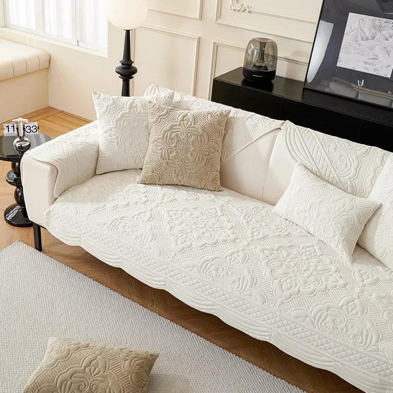 Short Plush Sofa Cushion for Autumn Winter Embossed Wave Edge Sofas Towel Pillow Cover L-shaped Sofa Cover Slip Wear Resistant
