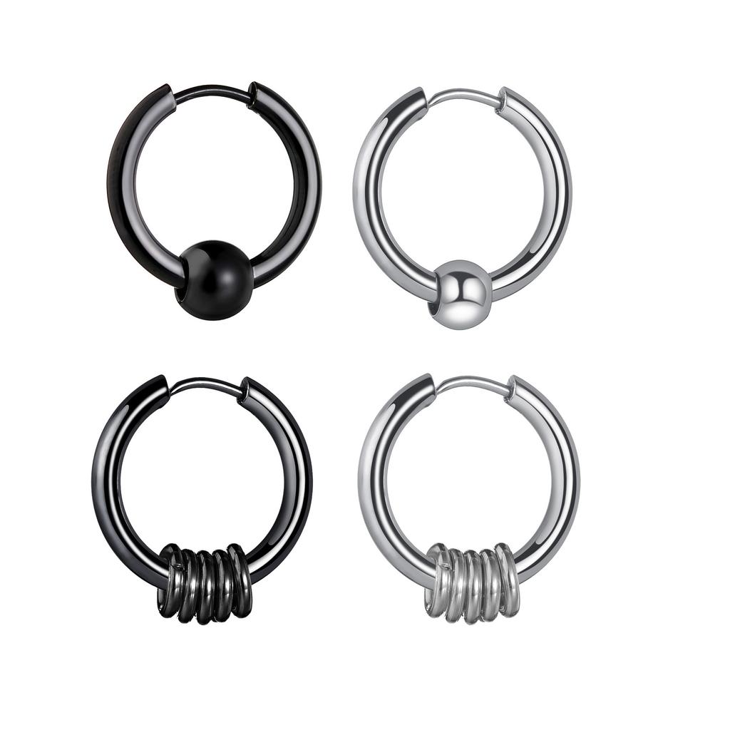 1 Pair Stainless Steel Hoop Earrings for Men Women Small Circle Metal Ball Anti-allergic Ear Buckle Rock Hip Hop Zircon