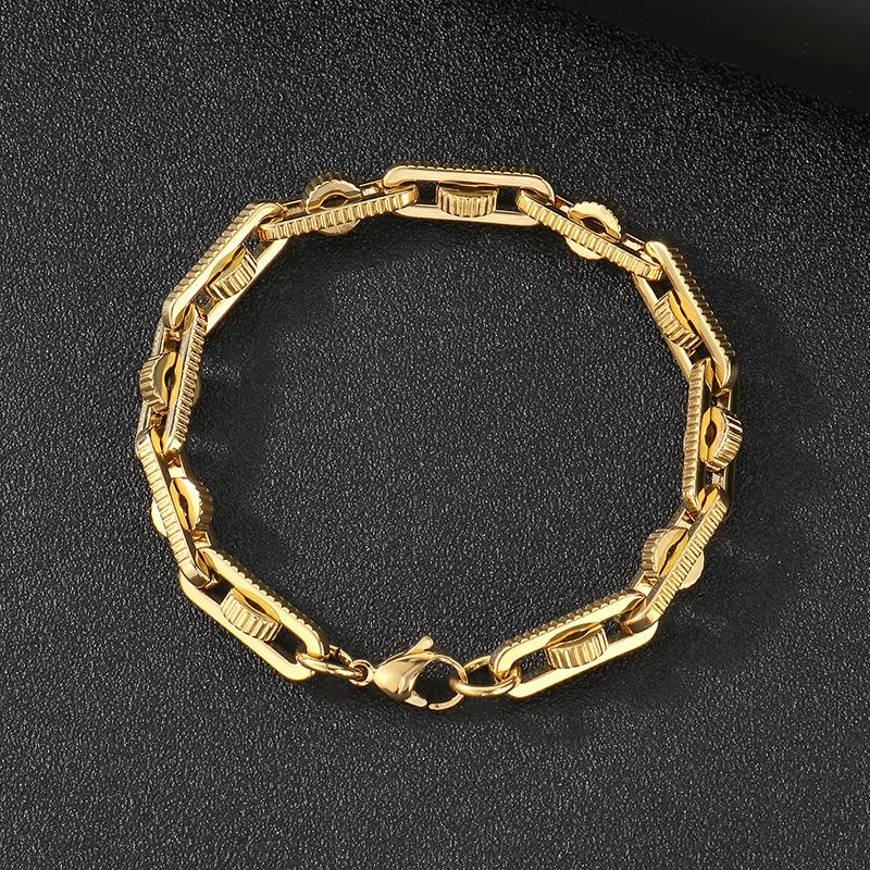 Trendy Stainless Steel Wheel Link Chain Bracelets for Men 8mm Wide Personalized Gold Color Accessories Biker Party Jewelry Gift