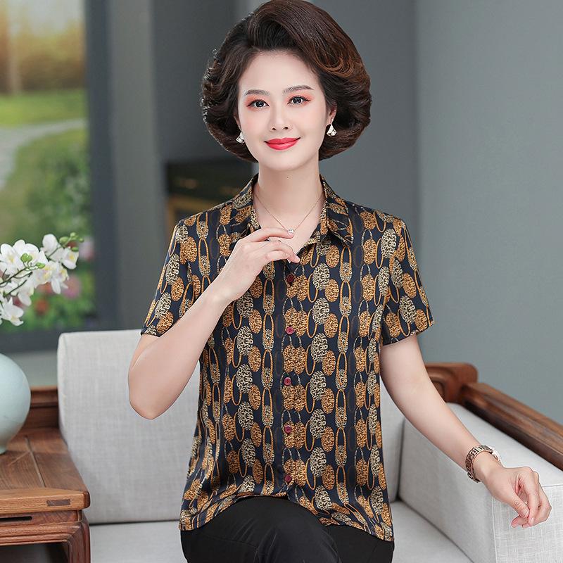 

Grandma s Mulberry Silk Short-Sleeve Summer Top for Middle-Aged and Elderly Women 3XL (120-135 jin) чёрный