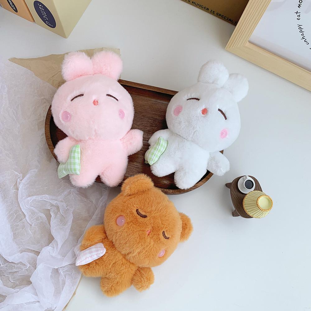 Adorable Plush Bunny And Bear Keychain Soft Short Plush Cute Animal Bag Charm