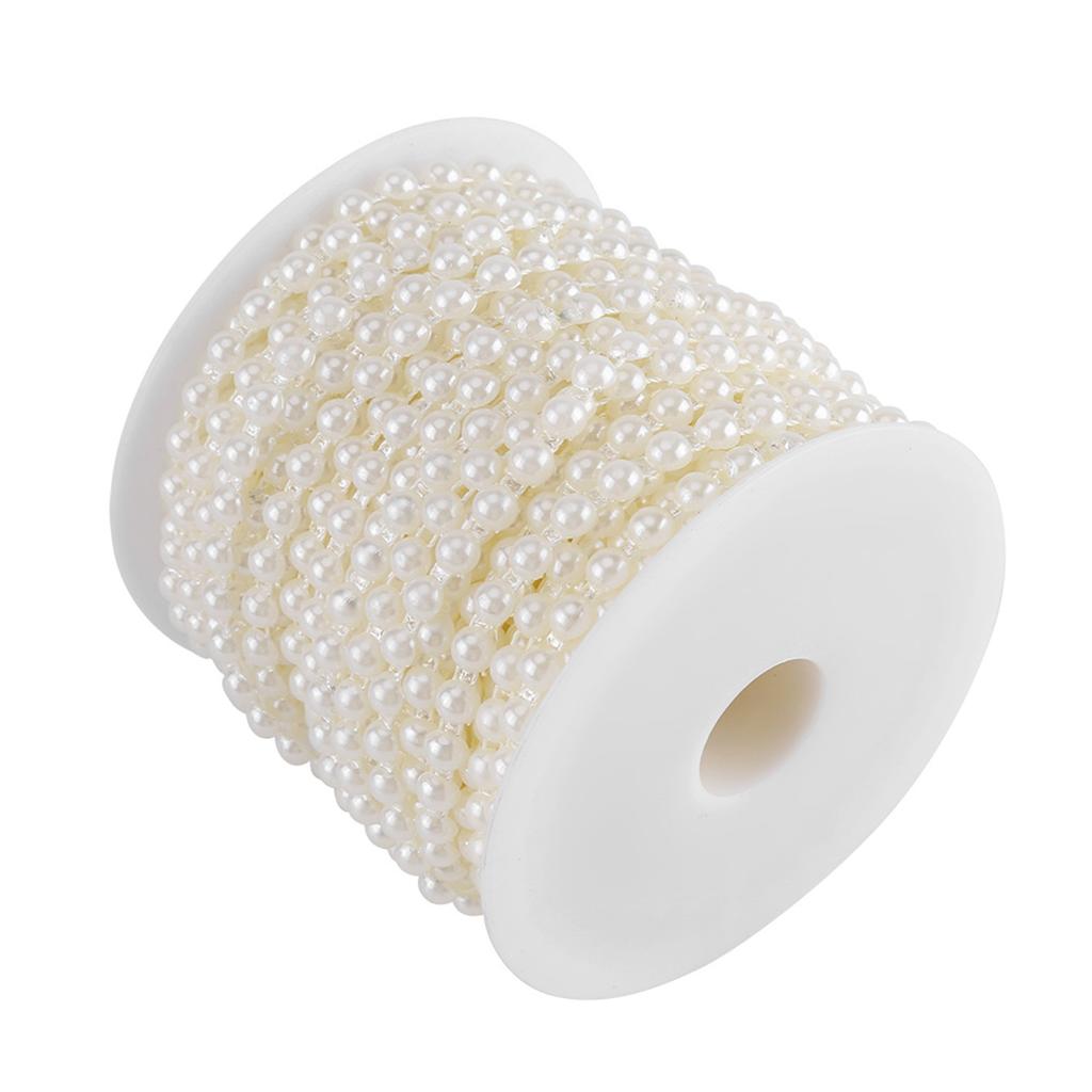 25MCelsiusRoll Double Cotton Line Imitation Half Round Pearls Beads Chain Garland for Wedding (white)